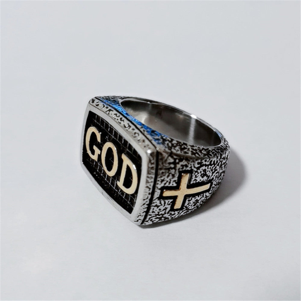 retro religious cross men's titanium steel ring
